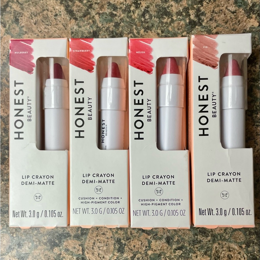 COPY - Honest Beauty Lip Crayon Demi-Matte Set - Mulberry, Strawberry, Melon, F…